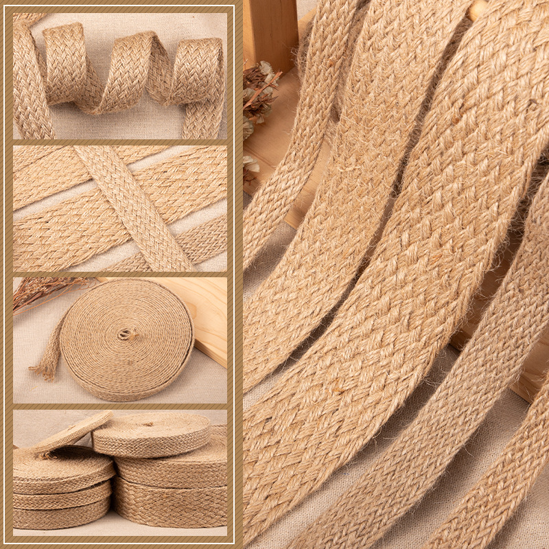 Jute Bag Packaging - 10 m/Rolle flache geflochtene Juteschnüre Natur
