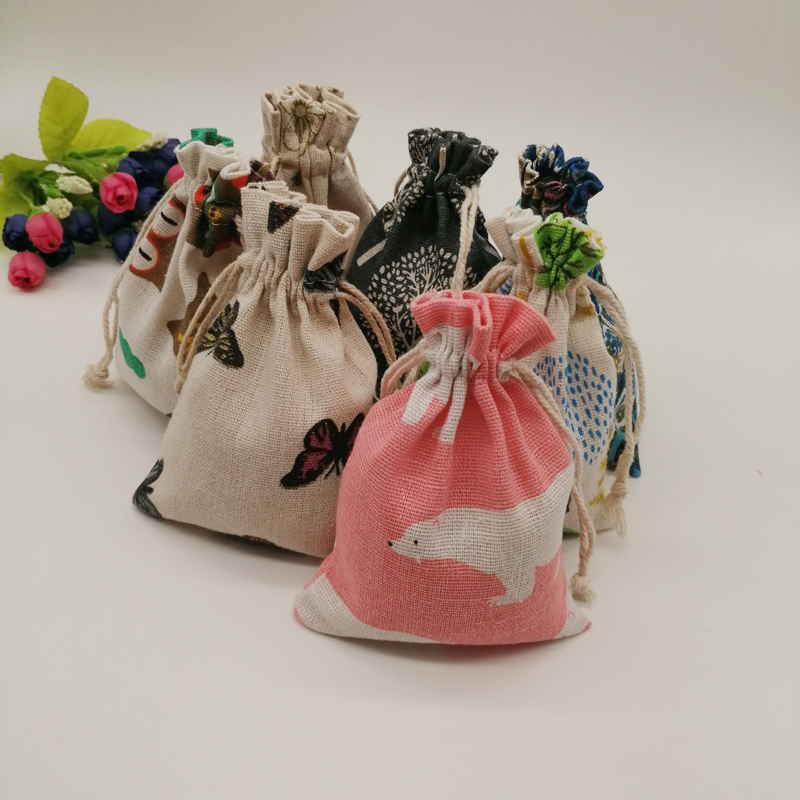 Jute Bag Packaging - 100 Stück Schmuckaufbewahrungsbeutel im Musterstil, Jute-Baumwollbeutel