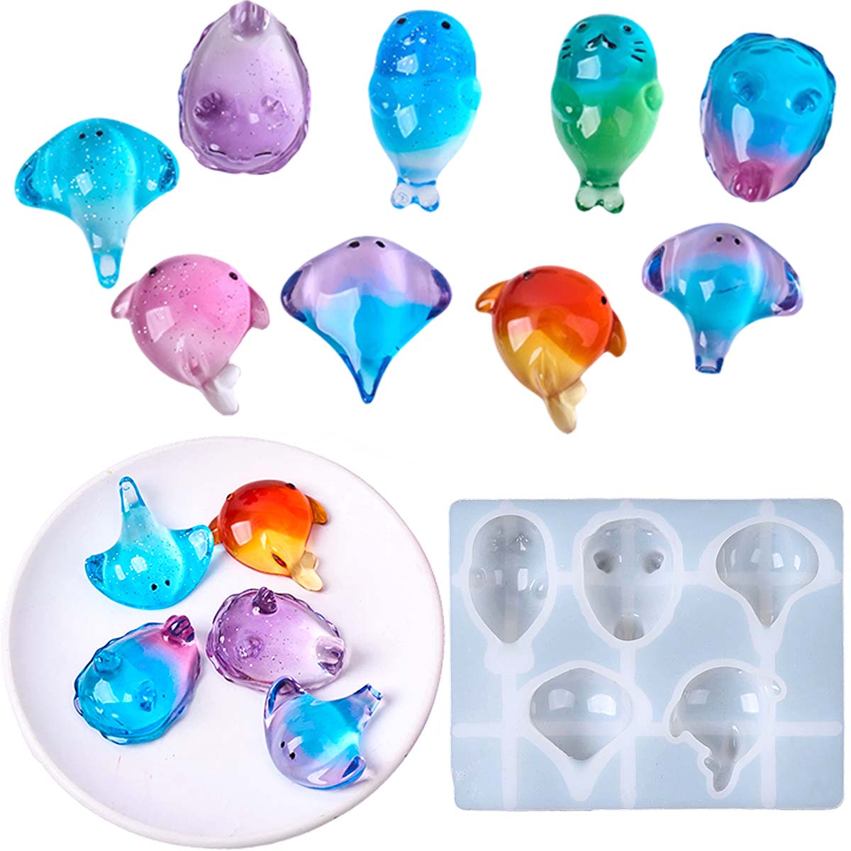 Candle Making Tools - 3D-Heilungs-Silikonform mit Kawaii Manta-Rochen- und Wal-Motiv