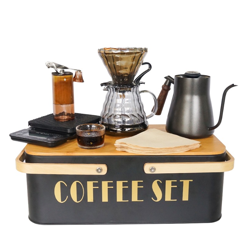 Pour Pot Aluminum - Tragbares Kaffeemaschinen-Set mit Keramik-Handbrühkessel, Pour-Over-Kaffee-Zubehörset, Dripper-Kaffeetüte